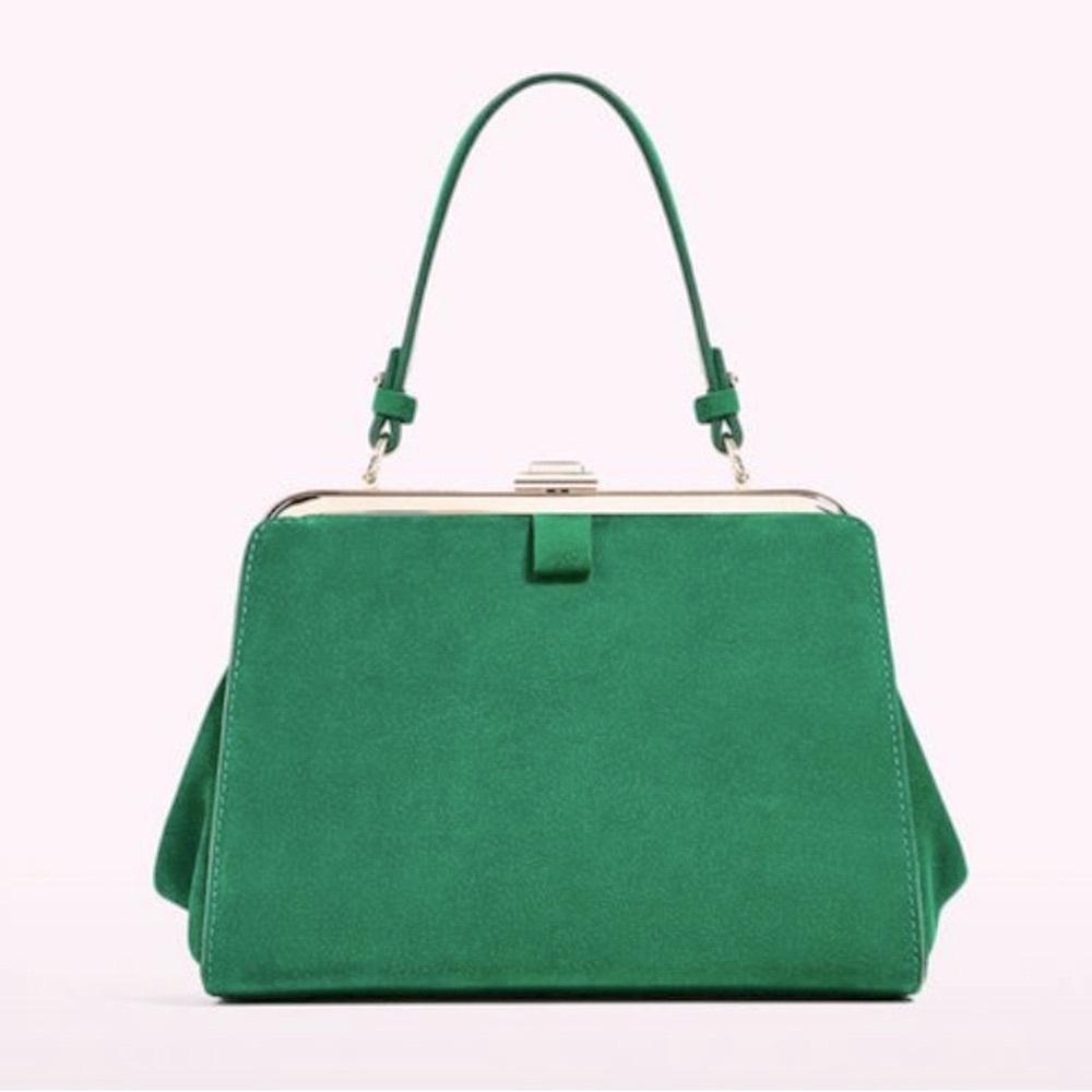 Zara Basic NWT Elegant Green Suede Snap Handbag with additional strap